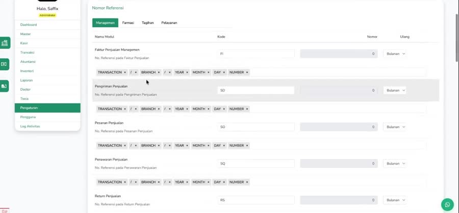 Editor Nomor Referensi pada tab Manajemen