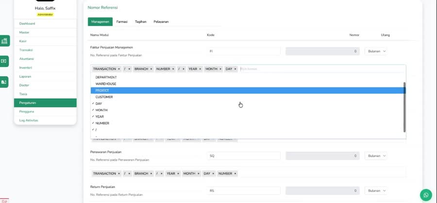 Dropdown daftar bidang dan pembatas