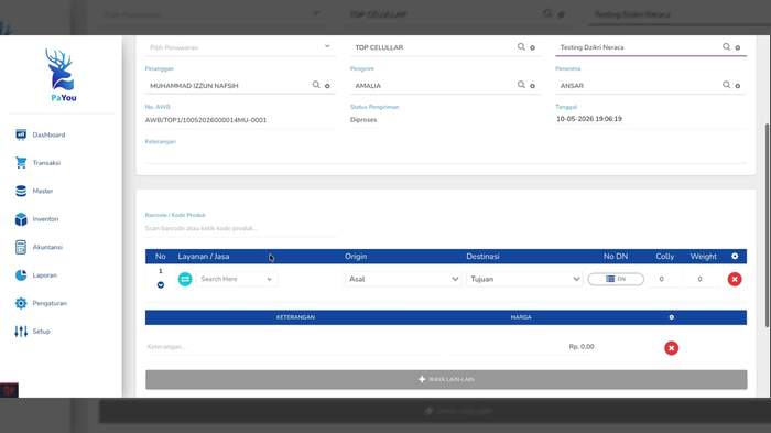 Form AWB - Baris Layanan dengan Dropdown