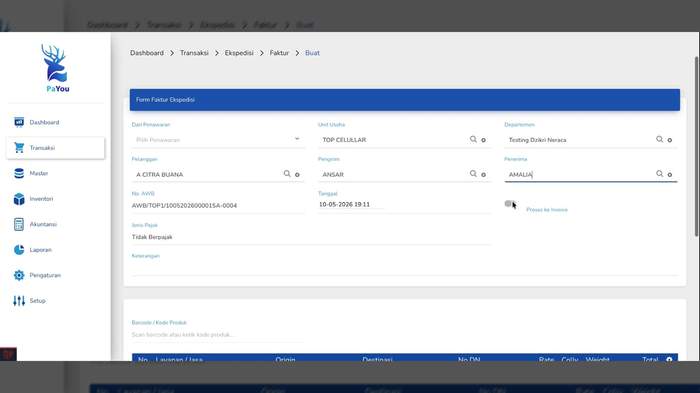 Toggle Proses ke Invoice di Form AWB