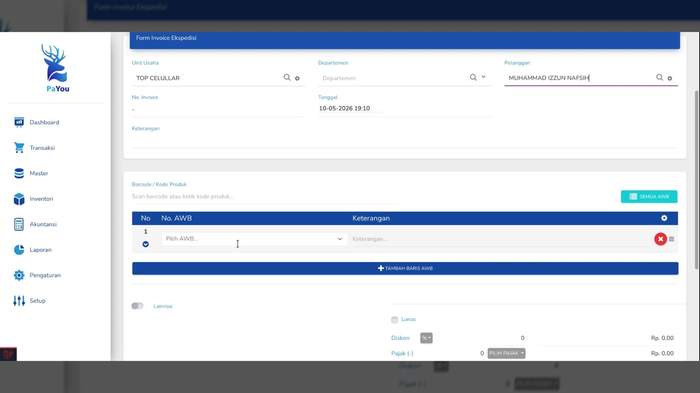 Form Invoice Ekspedisi Baru