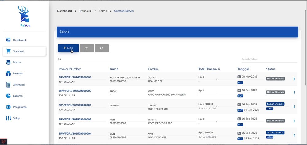 Gambar 3.1 — Halaman Catatan Servis dengan daftar servis aktif beserta status masing-masing.